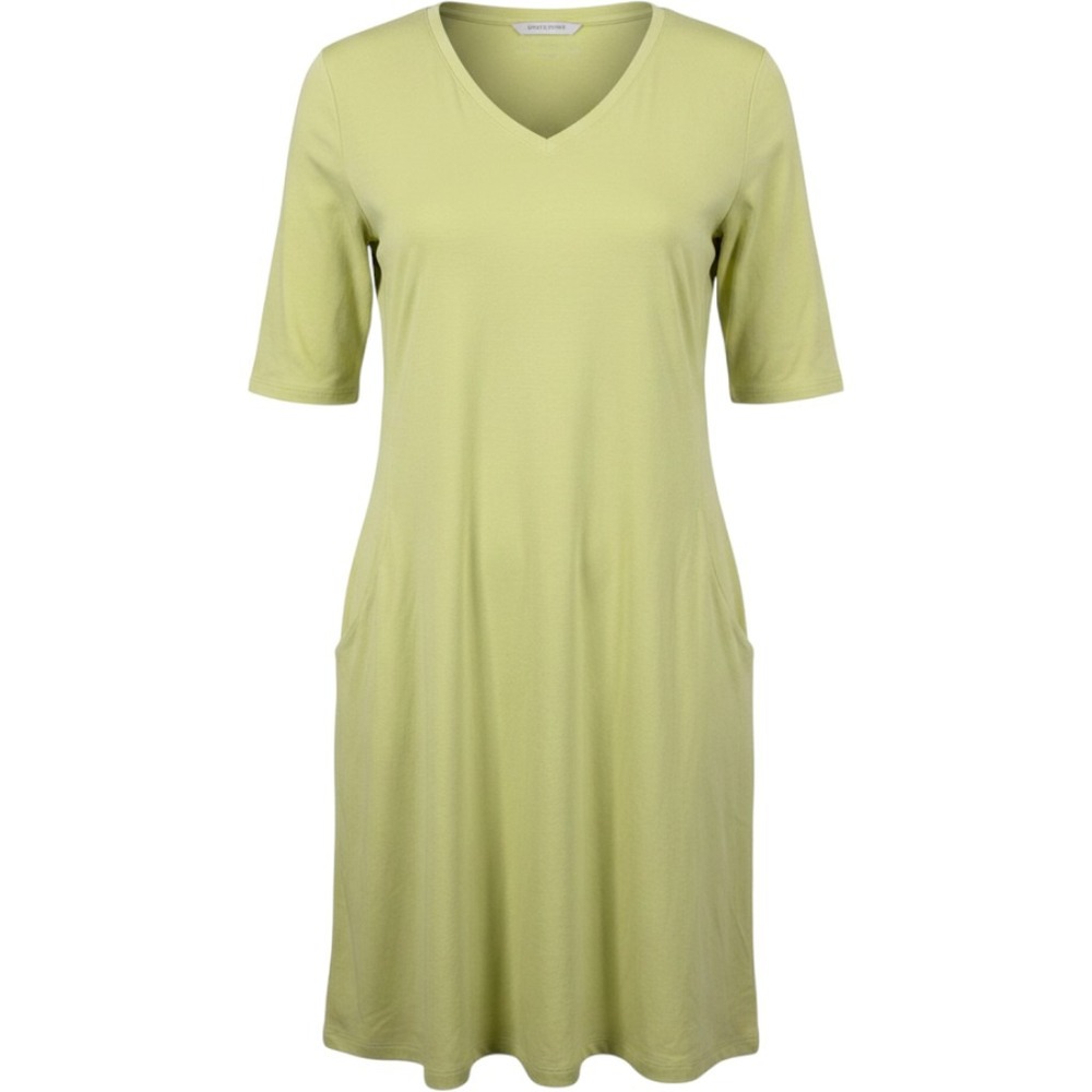 Eileen Fisher Lime Green Cotton Spandex V-Neck Pocket Jersey Dress XXS F19OJ